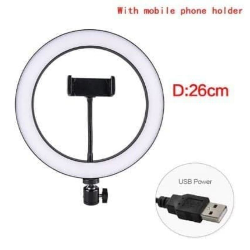 Paket Tripod 2Meter Plus Ring Light LED 26cm 10inch Selfie Makeup