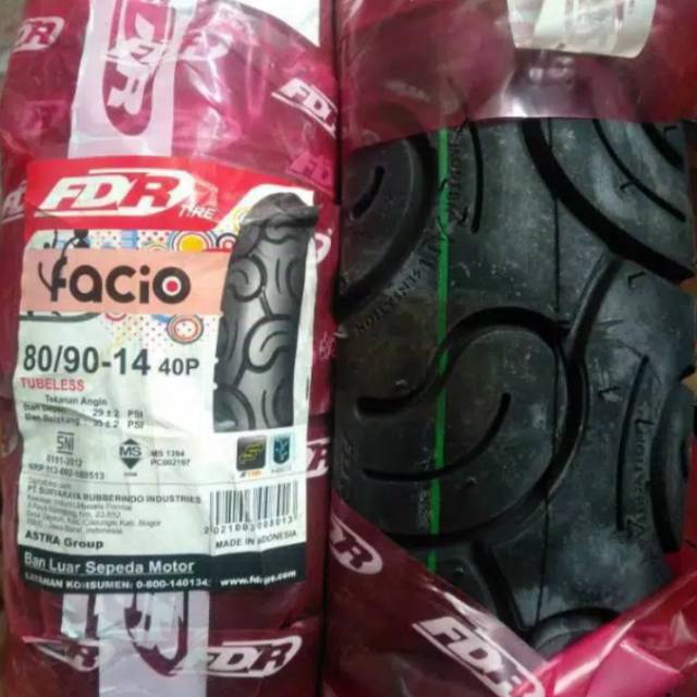 Ban tubeless depan FDR Pacio UK.80/90-14 untuk Honda beat/vario/Scoopy series dan Yamaha mioJ/Mio M3