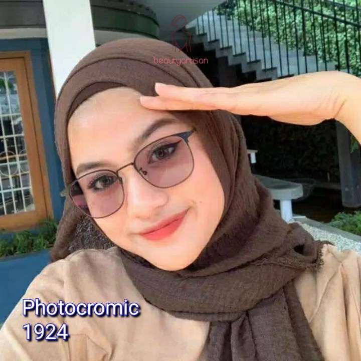 Kacamata Photochromic Anti Blue Light Komputer Wanita Pria Bingkai logam persegi panjang