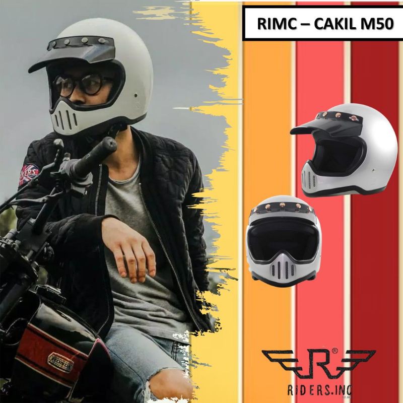 Helm Cakil Retro Motor Full Face Fullface Classic Trail Semi Cross SNI Dewasa Murah - RIMC CAKIL M50