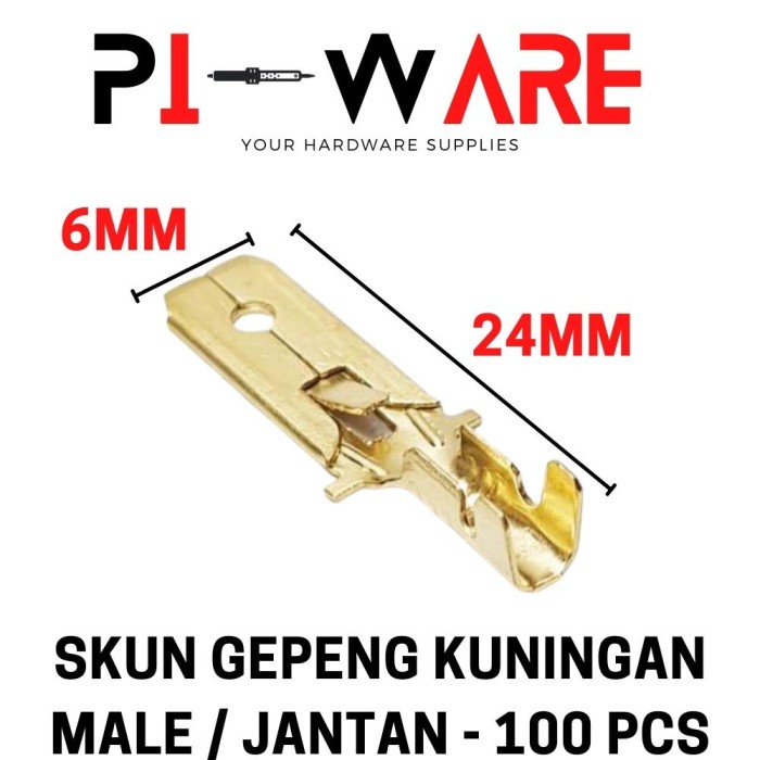 Skun Gepeng 100 Pcs Kuningan Male Jantan Ukuran 6mm Besar Motor Mobil