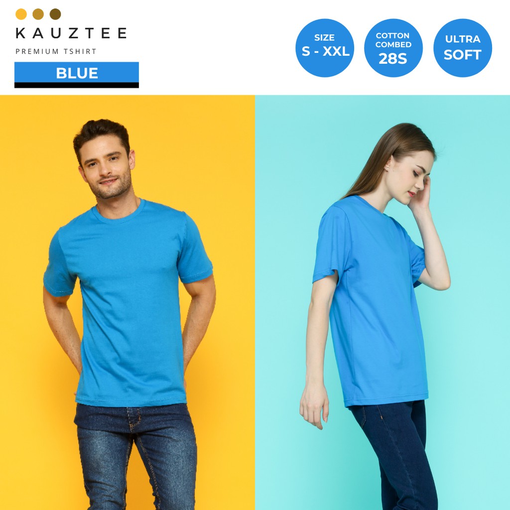 Kaos Tshirt Polos KAUZTEE Premium Tshirt Unisex 100% Cotton Combed 28s - Blue