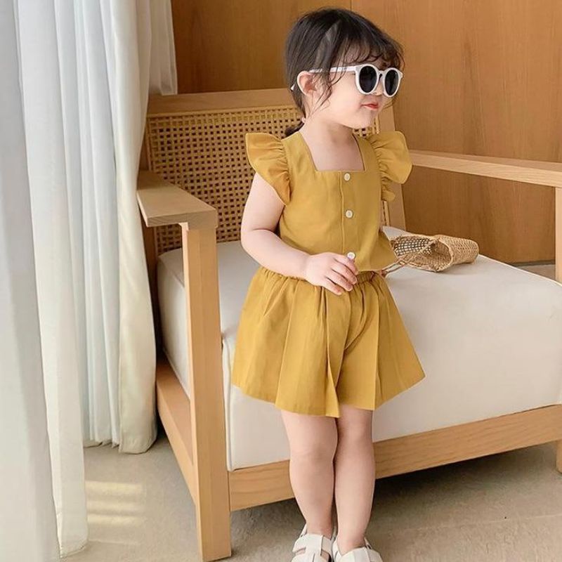 Setelan Afika Ruffle Tee 1-2 Tahun / Setelan Hotpants Anak Balita Tank Set