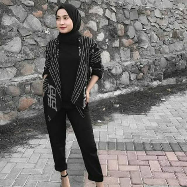 Blazer tenun black original X2 + free masker tenun