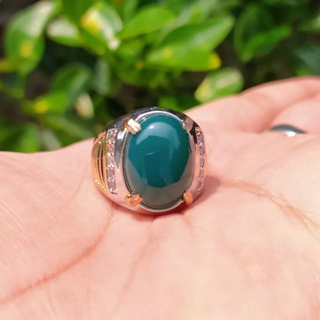 Cincin batu akik green topaz / hijau botol (N)