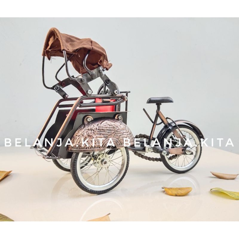 hiasan miniatur becak besi keren