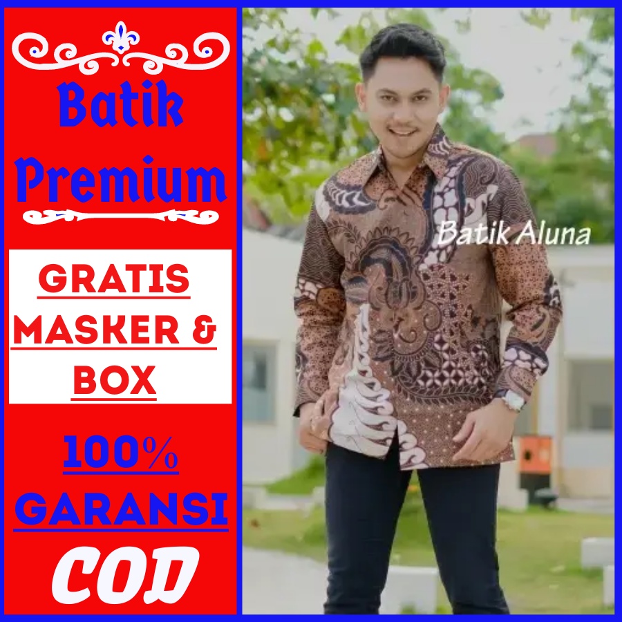 Baju batik pria premium aluna rianty tulis prabuseno lengan panjang modern mewah asli keraton solo k