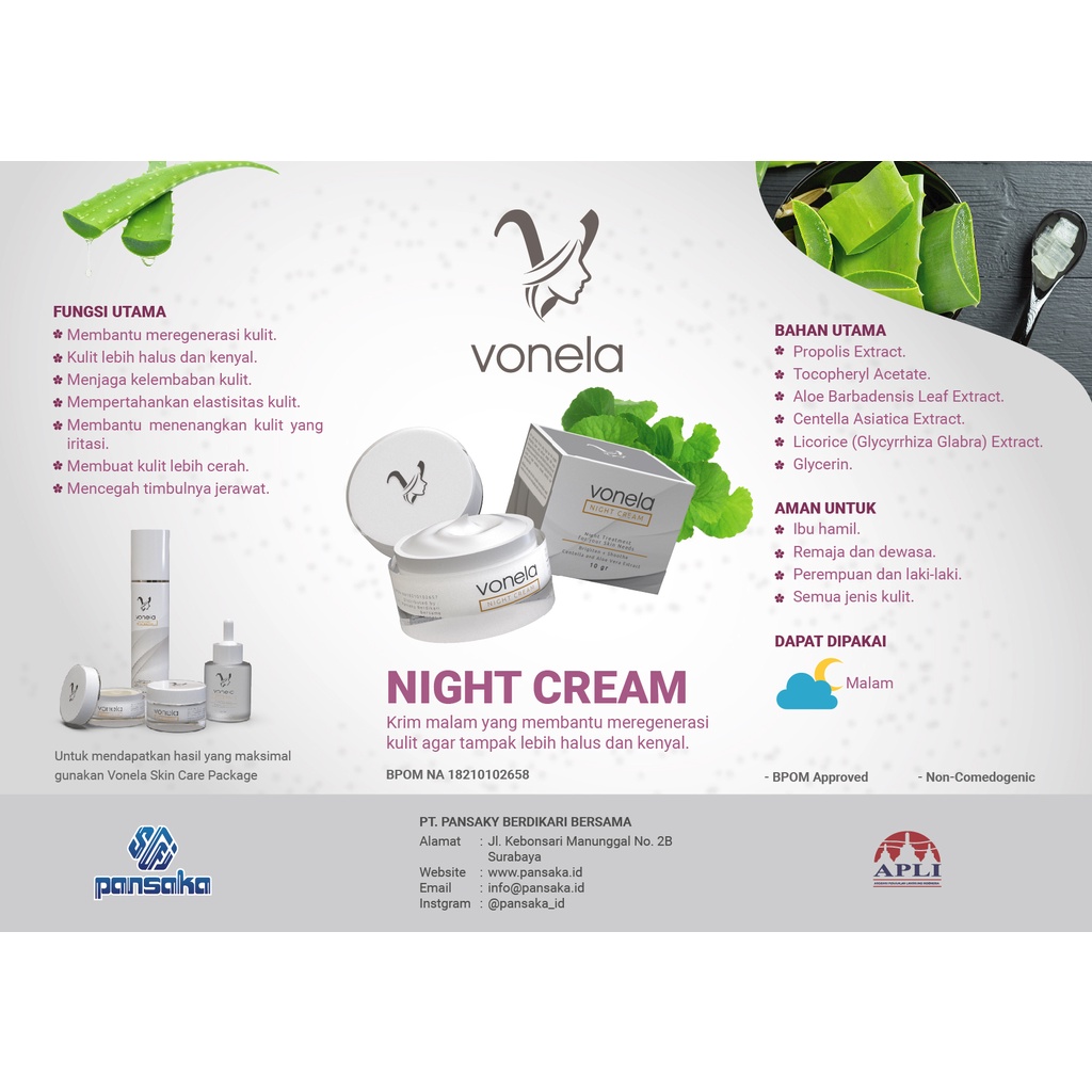 Vonela night cream/skincare/pelembab