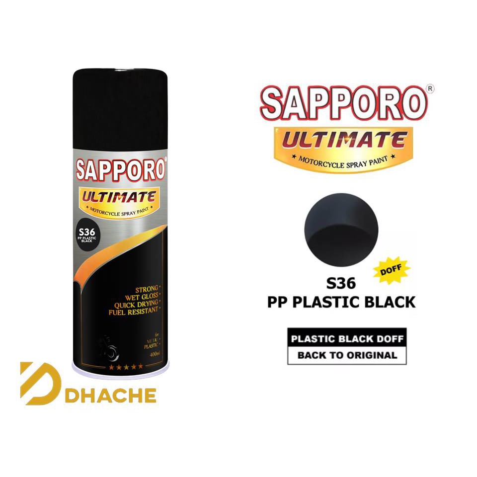 Cat Semprot Pilox Sapporo Ultimate S36 PP Plastic Black 400cc Back To Black Original Hitam Pylox