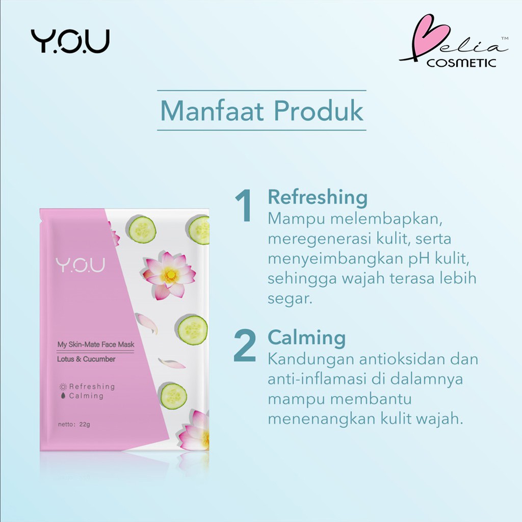 ❤ BELIA ❤ YOU My Skin - Mate Face Mask 22g | Sheet Masker Y.O.U makeups Skin Care (✔️BPOM)