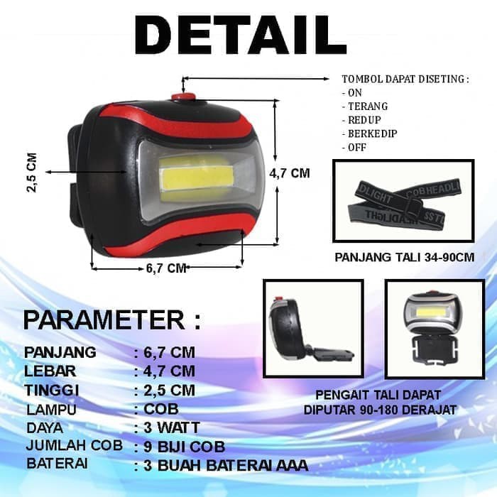 Head Lamp Senter Kepala Mini Cob Lampu Kemping Bersepeda Sorot Light