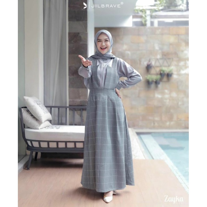 ZAYKA OVERALL JILBRAVE | Dress Overall Best Seller Motif Tartan Kekinian Bahan Semiwool mix inner To