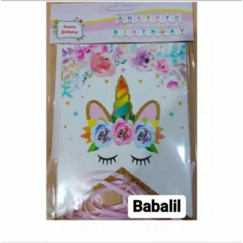 Banner happy birthday unicorn pink putih / backdrop background ulang tahun hbd