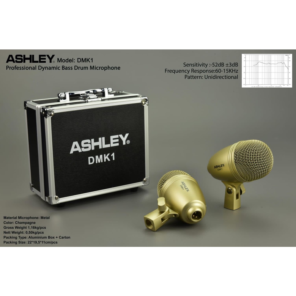 mic profesional dynamic bass drum ASHLEY DMK1 DMK 1 ORIGINAL