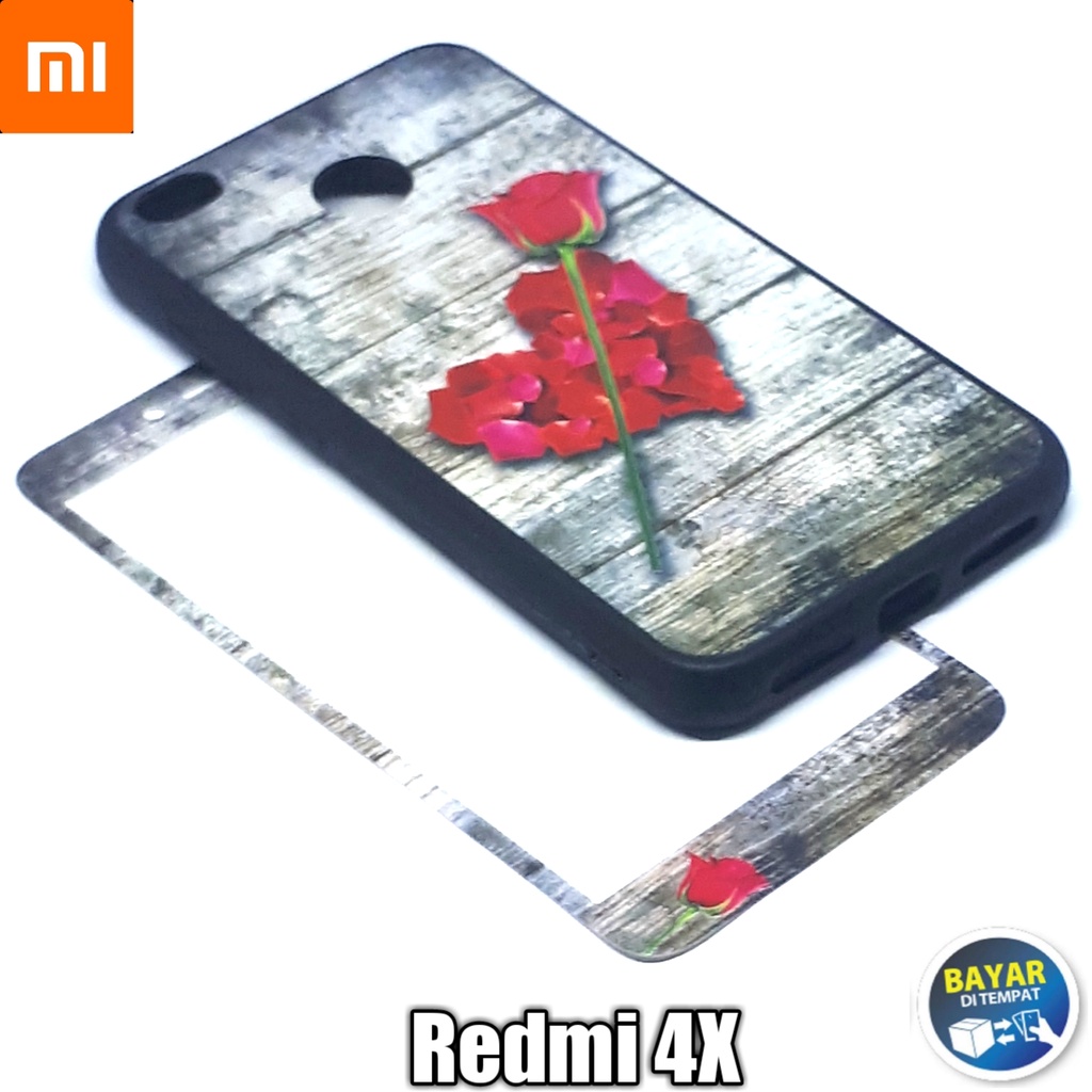 Softcase Motif Bunga + Tempered Glass For Xiaomi Redmi 4X Casing Hp Cover Hp Silikon Hp