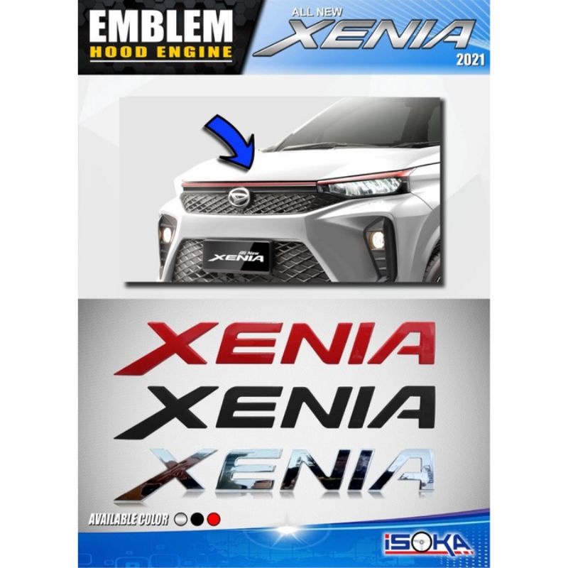 emblem kap mesin XENIA 2021 2022 hitam chrome merah