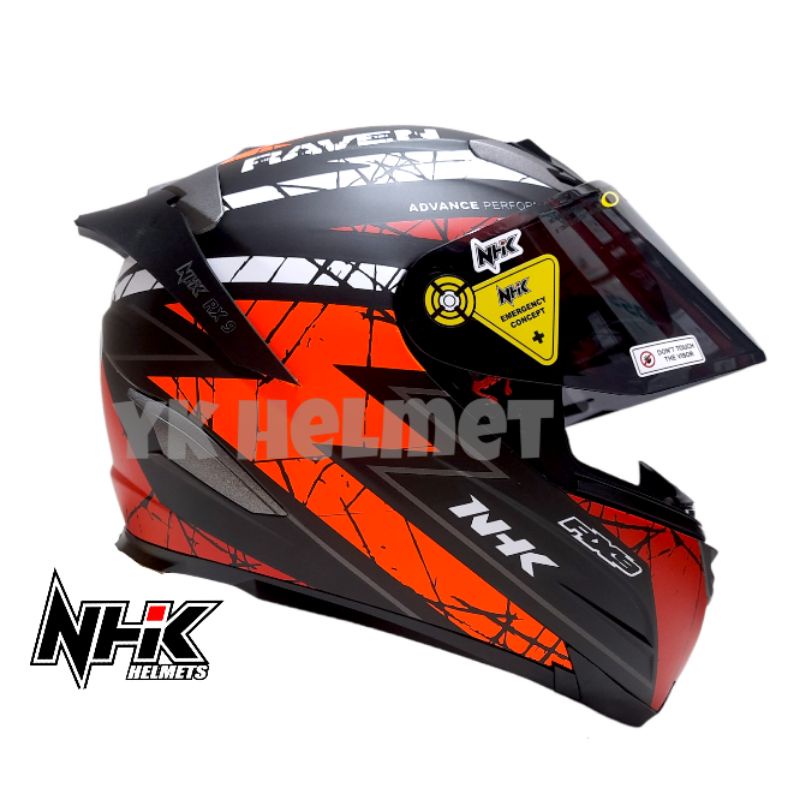 Paket ganteng Helm NHK RX9 Raven || red orange doff flat visor iridium