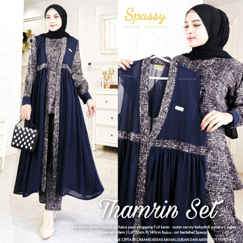 THAMRIN SET ORI SPASSY // SETELAN LONG TUNIK TERBARU ONE SET 3in1 KEKINIAN