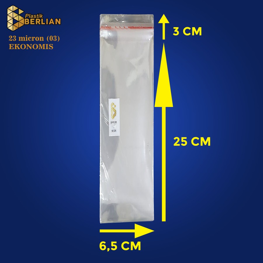 

6,5 x 25 cm Plastik OPP EKONOMIS 23micron (100 lbr) (lem/seal)