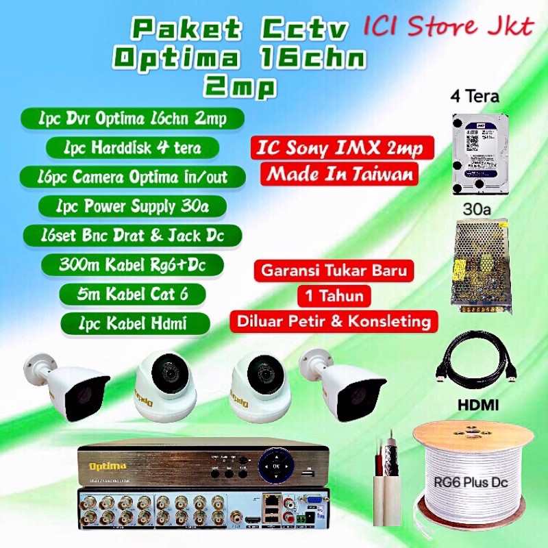 Paket cctv 16 kamera optima ic sony 2mp