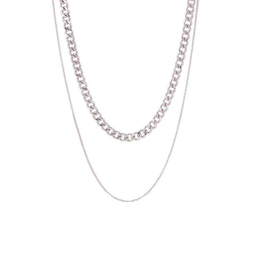 【COD Tangding】Double-layer Chain Necklace Cool Girl Women Accessory