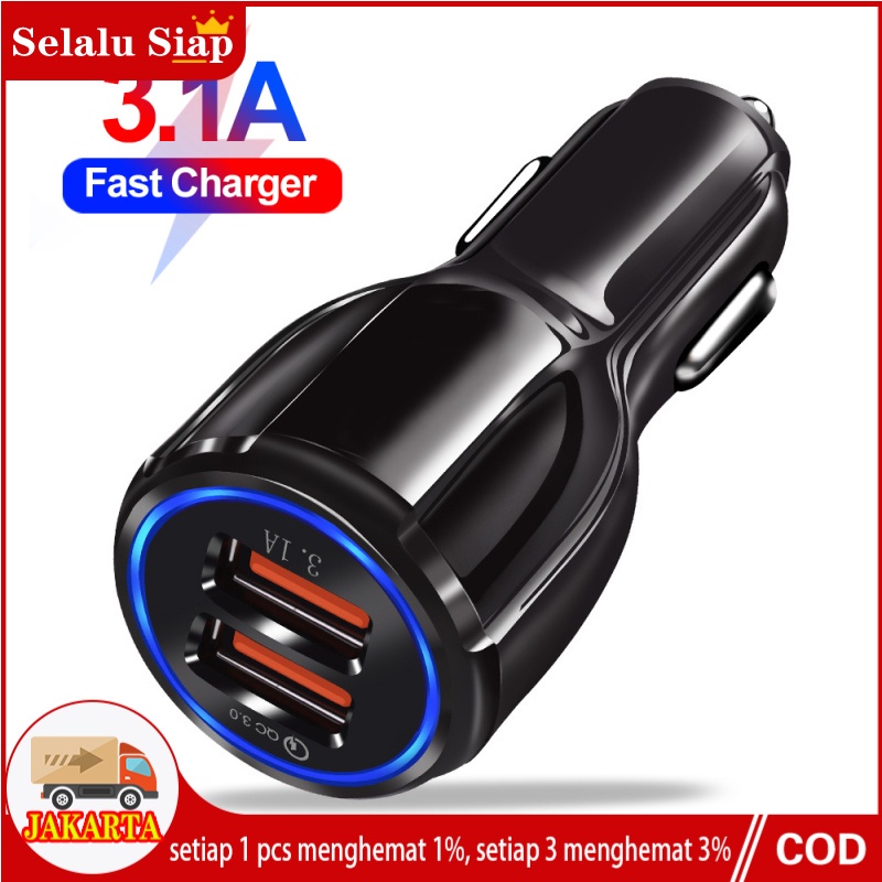 Jual USB Mobil Charger Mobil Fast Charging 3.0 3.1A 2 Port