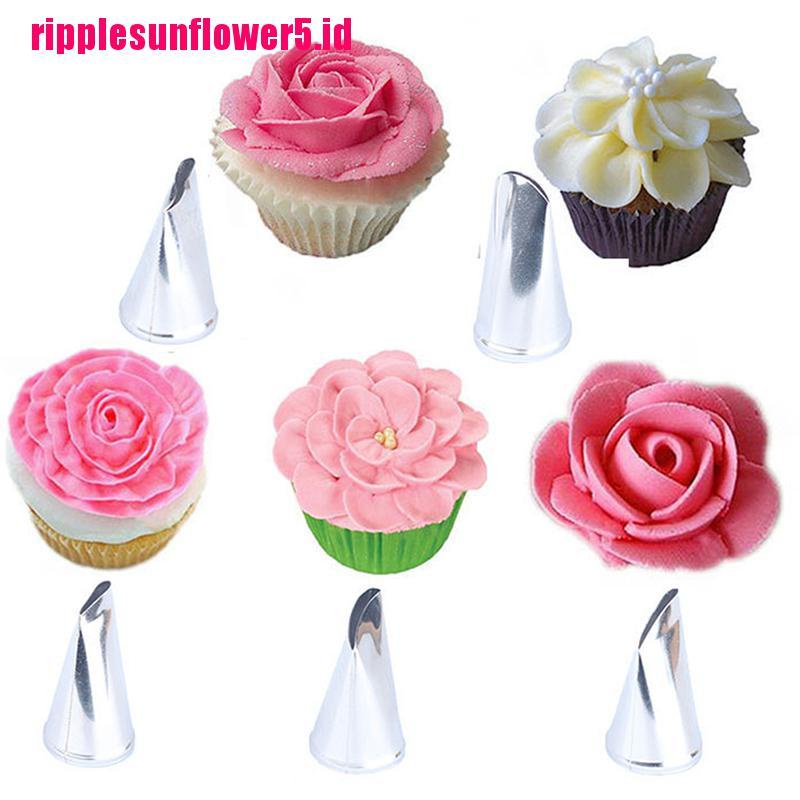 5pcs Ujung Mulut Pipa Icing Desain Bunga Rose Bahan Besi Untuk Baking