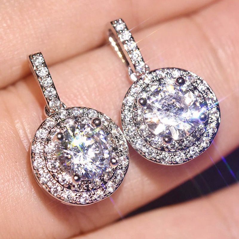 Anting zircon gantung bundar luxury wedding earring