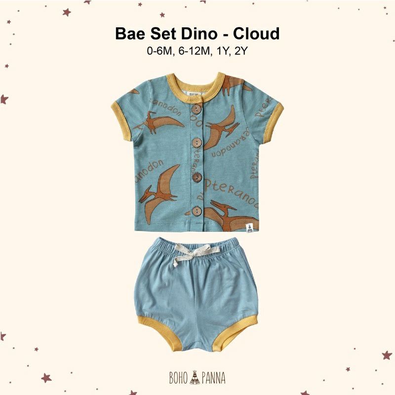 PEEK A BOO BABY SHOP - Bohopanna - Bohobaby Bae Set / Bae Set Dino Series / Setelan Bayi / Baju Bayi-Cloud