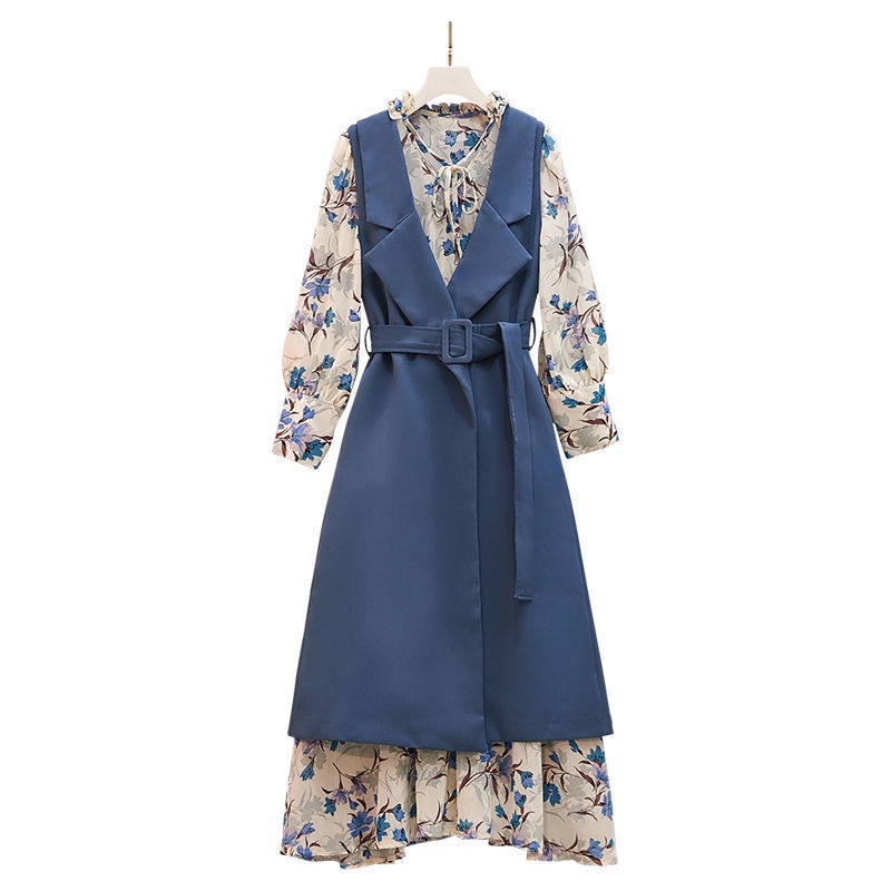 2021 early spring clothes new summer large women's clothes slim suit fat sister dress cover belly an