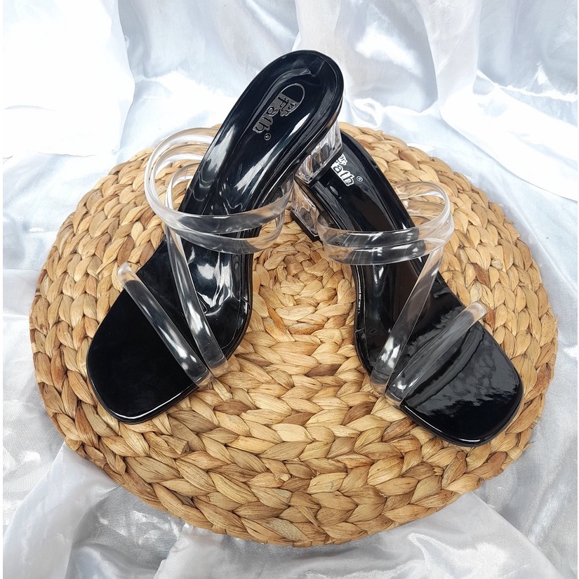 SW 99 Sandal Heels Kaca 5 cm / Sandal Kaca wanita Dewasa Tali Jelly AM-13