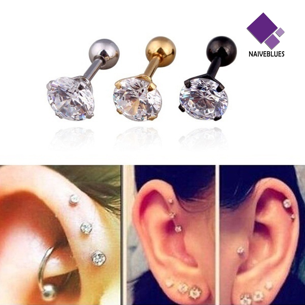 1pc Anting Stud Cubic Zirconia Bahan Titanium Untuk Unisex