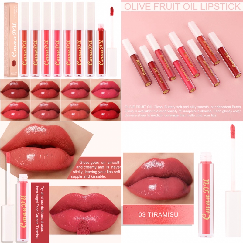 BPOM CMAADU Lipstik Olive Fruit Oil Gloss Lipstick Liquid Waterproof 8 Warna Long Lasting XX060