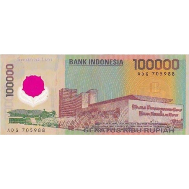 Uang Lama Kuno 100.000 Plastik tahun 1999 Soekarno Hatta