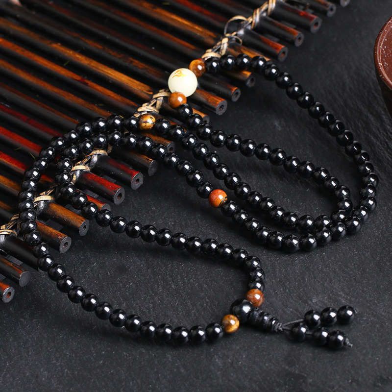 SIY  Amazing Sleep Aid 108 Beads Black Obsidian Therapy Luminous Bead Multi Bracelets