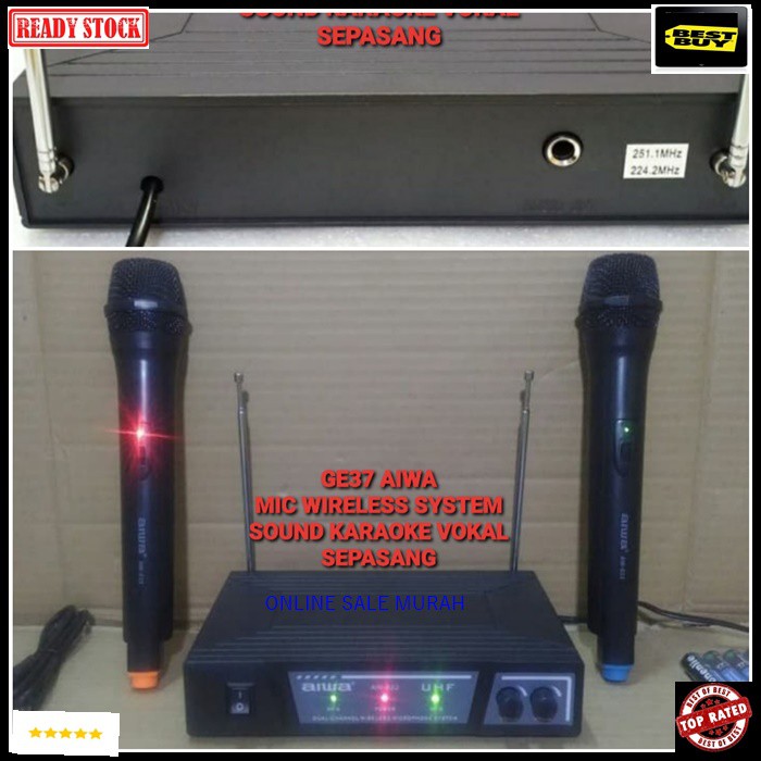 G37 Aiwa naiwa mic karaoke wireless system mik wireles mikrophone profesional pro suara audio sound vokal vocal panggung dj studio G37   Bisa DI SEGALA JENIS SOUND AUDIO SYSTEM  1RECEIVER +2 MIC PEGANG  jarak 20 - 30 meter  suara bagus, jernih dan empuk d