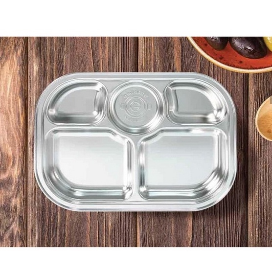 Grosmimi Stainless Food Tray 3 &amp; 5 Section with Lid piring makan 3 sekat dan 5 sekat baby toddler piring makan stainless