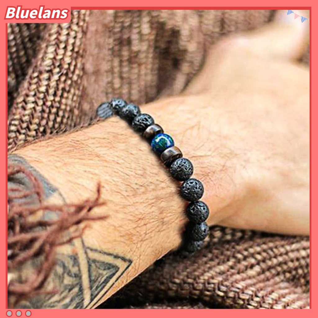 Gelang Tali Elastis Hias Manik-Manik Batu Vulkanik Unik Untuk Pria