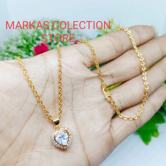 Kalung Titanium Nuri Gold Emas Free Liontin Love permata 24K