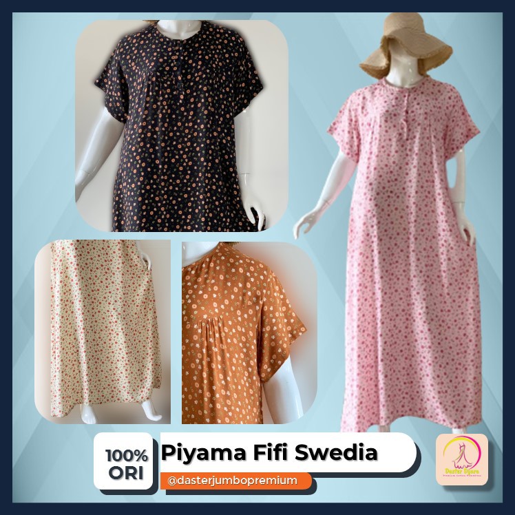 Daster Jumbo Busui Arab Fifi Baju Tidur Rumah Swedia Katun Pakaian Panjang Lengan Pendek Motif Bunga
