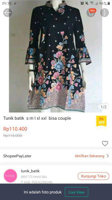 Tunik Batik Cb16  S M L Xl Xxl  Jumbo Bisa Couple