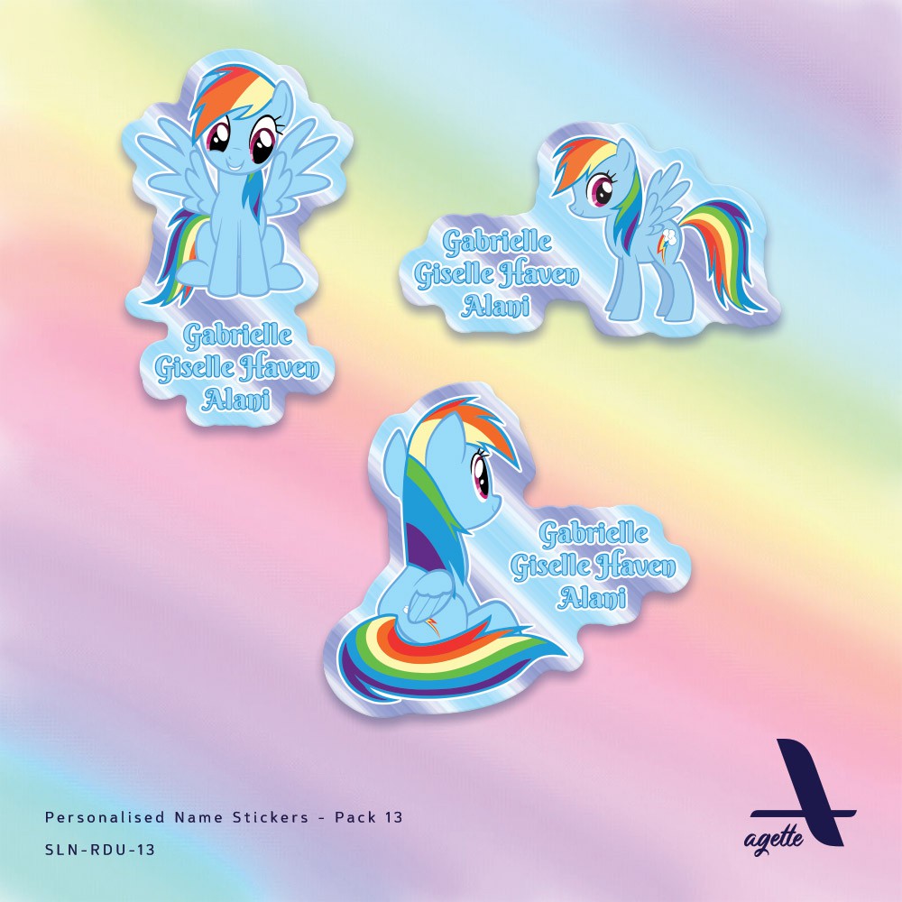 

62 PCS - Stiker Label Nama Rainbow Dash - My Little Phony - 13 - Laminasi - Waterproof Sticker