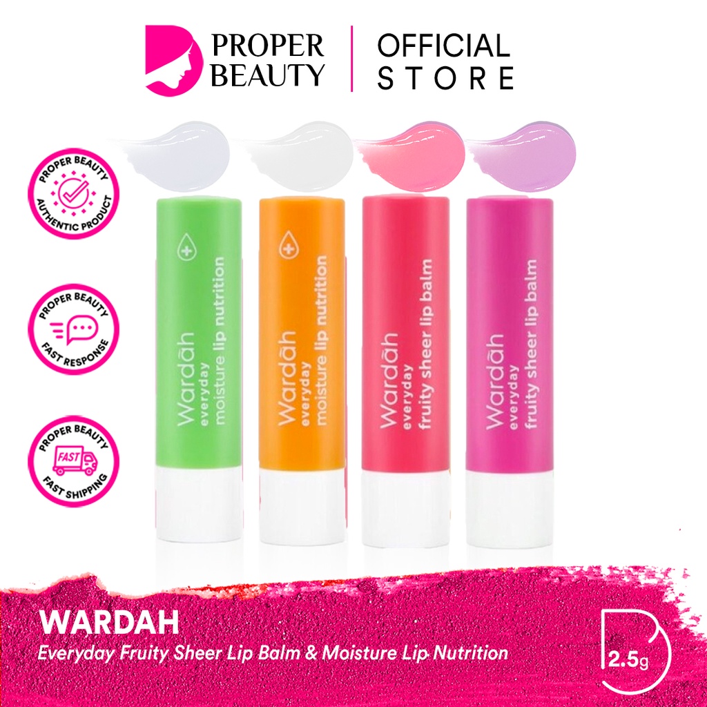 WARDAH Everyday Fruity Sheer Lip Balm &amp; Moisture Lip Nutrition Indonesia / Facial Wash Toner Serum Day Night Cream Sunscreen Tint Matte Gloss / Lightening Crystal Secret Acnederm Nature Daily Renew You C Defense Uv Shield Spf Colorfit Acne Paket Series