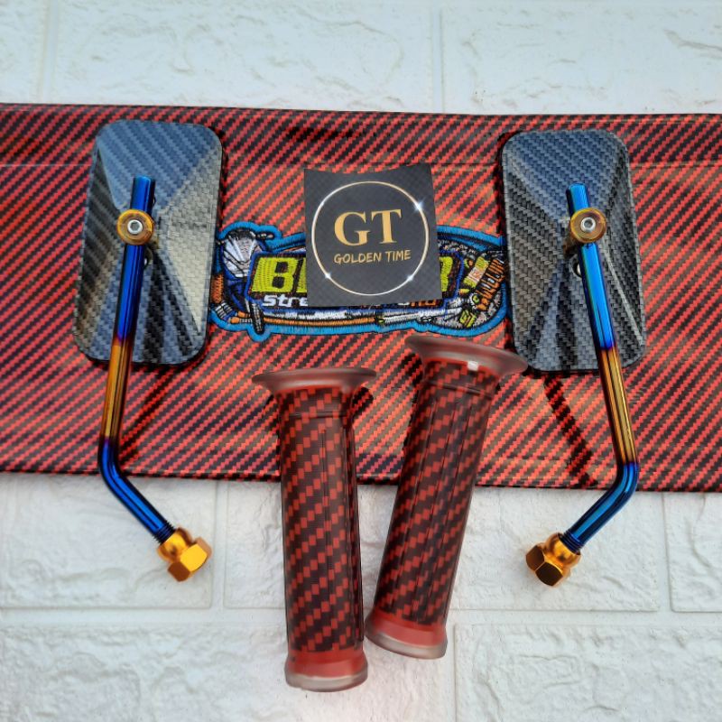 Paket Honda Kulit Jok Biker + Handgrip Karbon + Spion Kotak Carbon Twotone