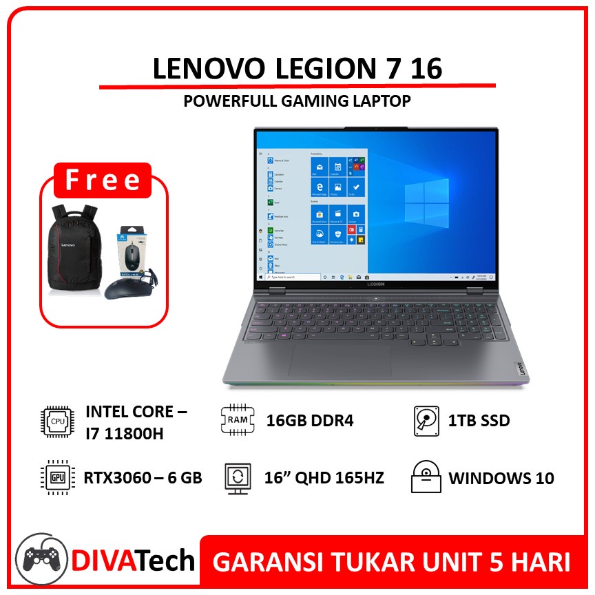 Lenovo LEGION 7 16ITHg6 i7 11800H 16GB 1TB SSD RTX3060 6GB QHD IPS 165HZ