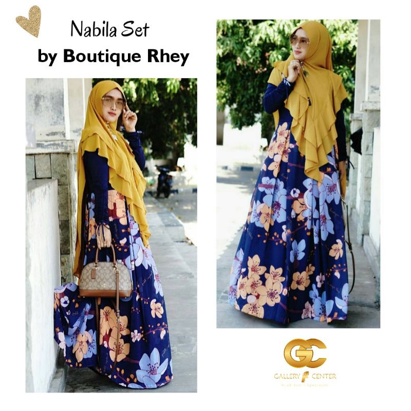 NABILA SET Original By Boutique Rhey. Gamis signature ceruty digital printing elegan best seller