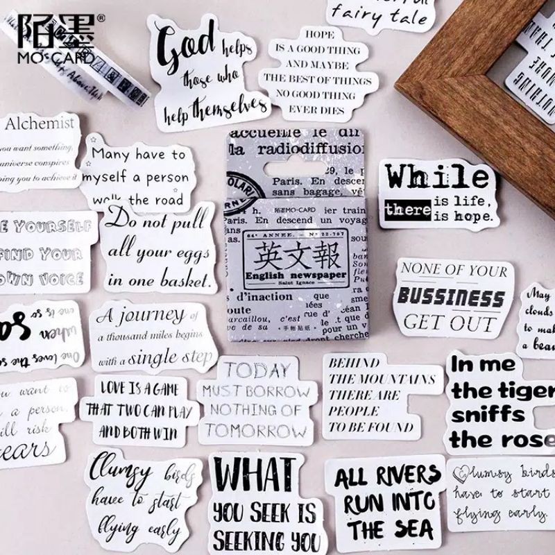 

45 pcs NEWSPAPER CuTalike sticker potongan motif koran quotes inggris bujo diary scrapbook decor