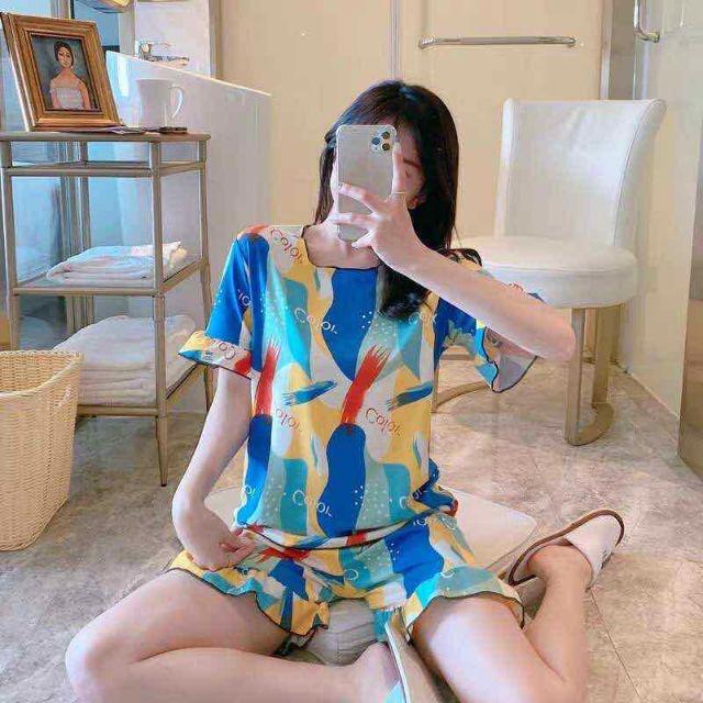 Baju tidur Wanita Import Bahan Kaos Spandex Tebal Aneka Motif All Size L Short Pants-Corak abstrak