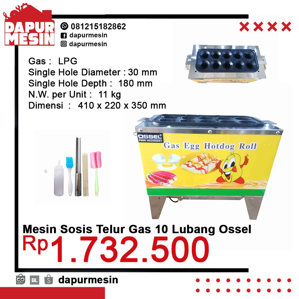Mesin Sosis Telur Gas 10 Lubang Ossel