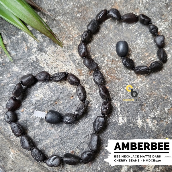 Kalung Amber Anak Premium Matte Dark Cherry Beans NMDCB120 By Amber Bee